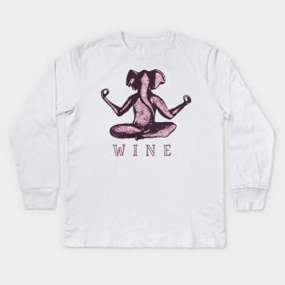 Wine Yoga Elephant Kids Long Sleeve T-Shirt